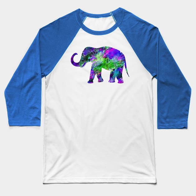 Purple Green Elephant Baseball T-Shirt by letnothingstopyou